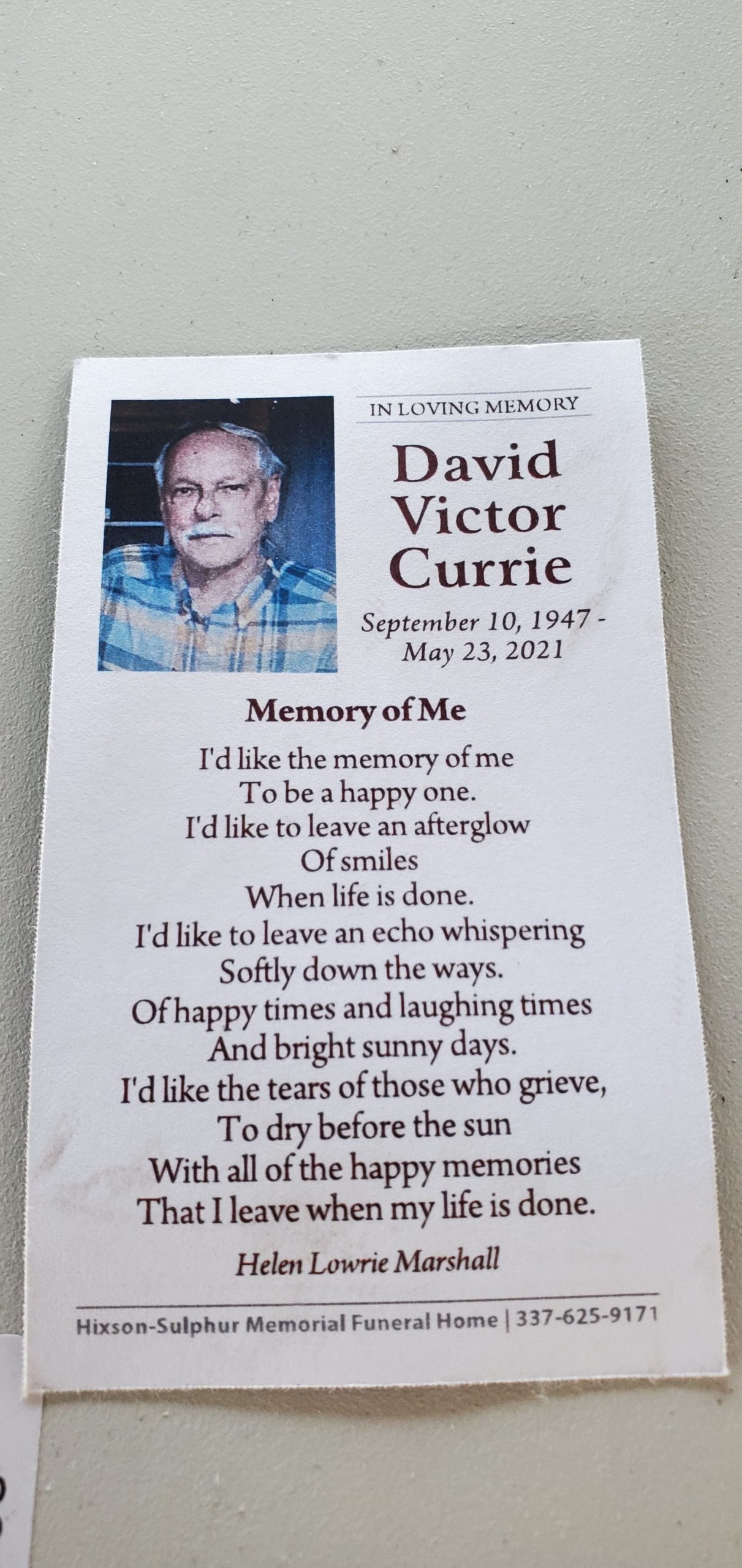 Our thoughts are the David Currie Family today.
