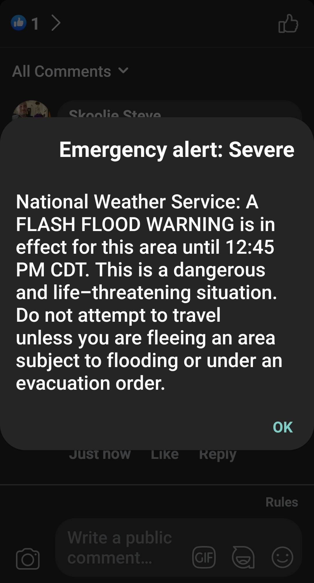 Flash flood alert for hackberry